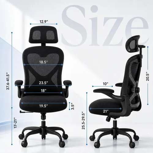 Vista 2 de Silla de oficina ergonómica para largas horas y alivio del dolor de espalda, diseño que ahorra espacio con soporte lumbar ajustable, brazos negro