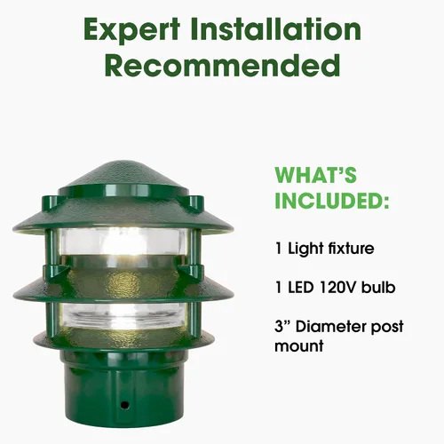 Vista 3 de Greenfield PL3TPBLEDG - Luz LED resistente a la intemperie de 3 niveles con base de poste - verde, fabricado en los Estados Unidos