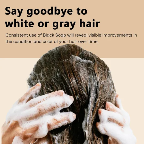 Vista 6 de 2 piezas de jabón negro sin brasas a base de hierbas para reversa gris, aceite de ricino Fo Ti para oscurecer y engrosar, barra de champú