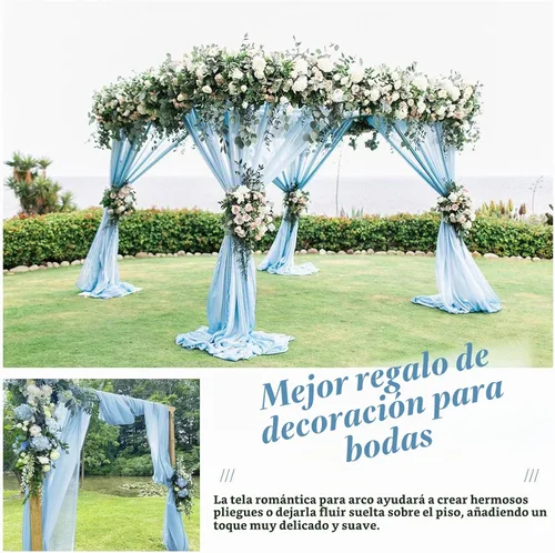 Vista 6 de Tela para Cubrir Arco de Boda, 4 Paneles 71 cm x 6,1 m Telas para Arco de Boda Azul Bebé para Ceremonia, Telas de Gasa para Decoración de Arco