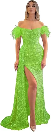 Vista 24 de Vestidos de fiesta de lentejuelas con hombros descubiertos, vestido formal de sirena brillante, vestido largo de fiesta de noche con abertura