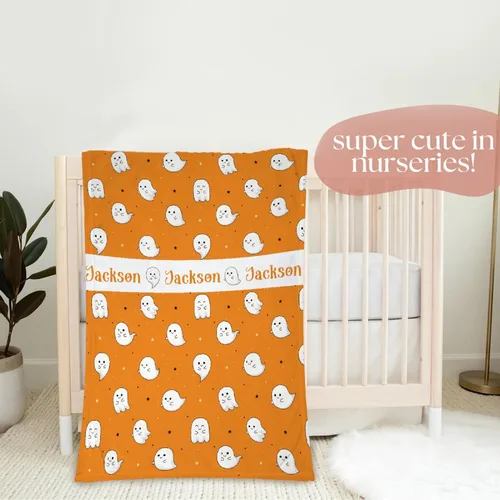 Vista 3 de Cute Ghosts - Manta de bebé personalizada para recién nacido, regalos para Halloween y Navidad, 40 x 30 pulgadas