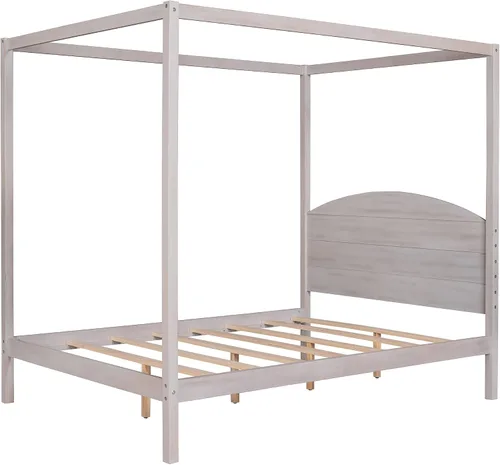 Vista 3 de Harper & Bright Designs Cama con dosel completo con cabecera y soporte de listones, cama con dosel de 4 postes tamaño matrimonial, marco de cama