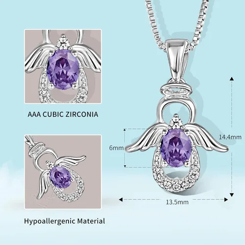 Vista 3 de SKA Women Angel Pendant Necklace with Birthstone Zirconia,Women Jewelry Anniversary Birthday Gift for Wife Mom Girls Couple, Daily Wear Necklaces