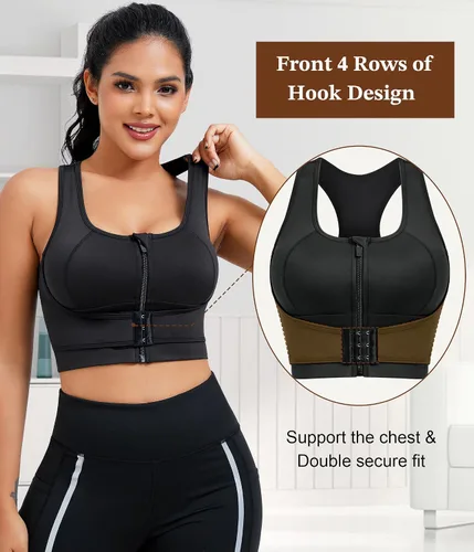 Vista 4 de URSEXYLY Sujetadores deportivos con cremallera frontal para mujer, brasier de yoga acolchado extraíble de alto soporte para fitness, entrenamiento