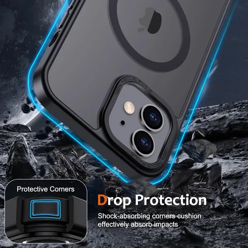 Vista 4 de Anuck - Funda magnética para iPhone 11 compatible con MagSafe, carcasa trasera mate translúcida dura, borde de TPU, delgada, resistente a impactos