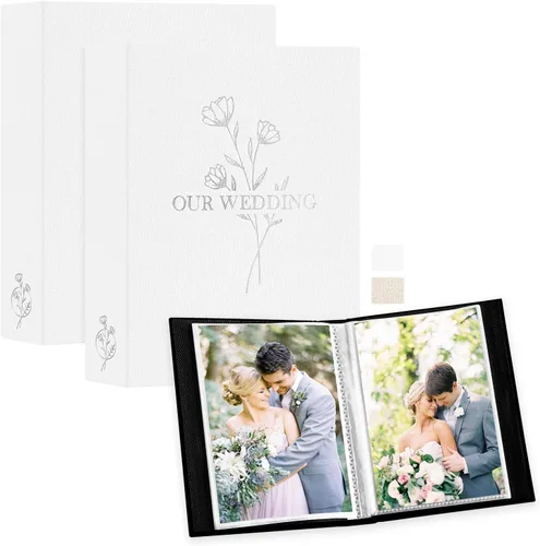Vista 15 de Lanpn Álbum de Fotos de Boda 4x6 pulgadas 2 Paquetes, Cada Paquete Contiene 50 Fotos, Bolsillos Deslizantes Mini Álbumes de Fotos de Boda de Lino