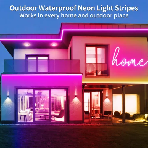 Vista 5 de Cuerda de luces LED de neón de 16.4 pies con aplicación o control remoto, luces LED flexibles, múltiples modos, luces de neón RGB para exteriores