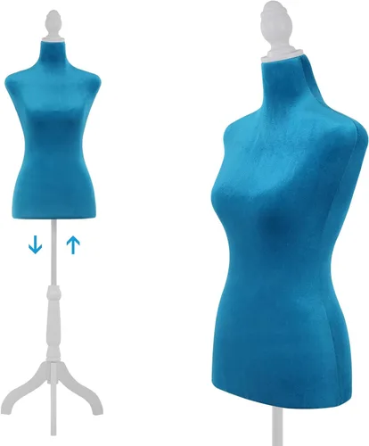 Vista 10 de Maniquí cuerpo vestido forma torso maniquí femenino 49.6-63.4 pulgadas maniquí con altura ajustable trípode de madera soporte para la exhibición
