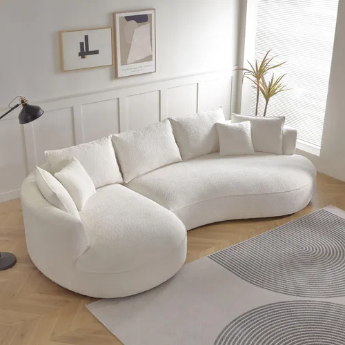 Vista 3 de Sofá curvado de tela Boucle de 124.8 pulgadas, sofá tapizado contemporáneo seccional de 4 asientos para sala de estar y oficina, diván izquierdo