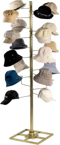 Vista 8 de MyGift Moderno organizador independiente para sombreros, soporte de exhibición de sombrero de vaquero giratorio de 360 grados con 20 ganchos Negro