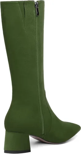 Vista 5 de MOVINSTEPS Botas de tacón bajo grueso con cremallera y puntera puntiaguda para mujer, de 2.0 in Verde militar