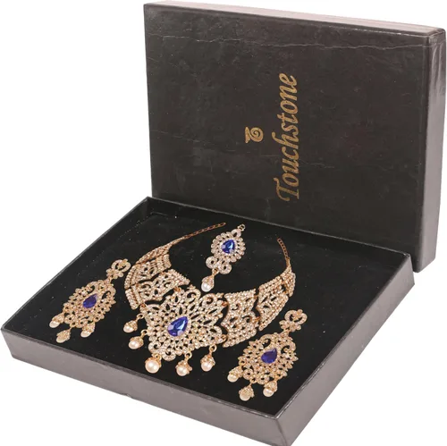 Vista 6 de Touchstone Joyería india bollywood para mujer, conjuntos de collar de declaración de boda, adornos nupciales reales grandes, grandes, declaración