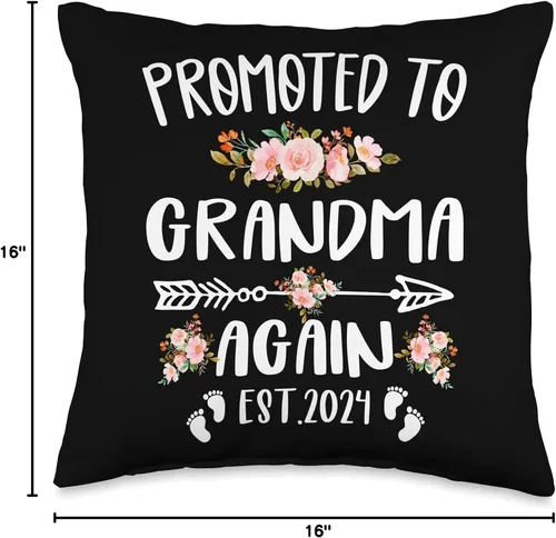 Vista 4 de Promoted To GRANDMA Est.2024 Again Pregnancy Announcement - Almohada de 16 x 16 pulgadas, multicolor