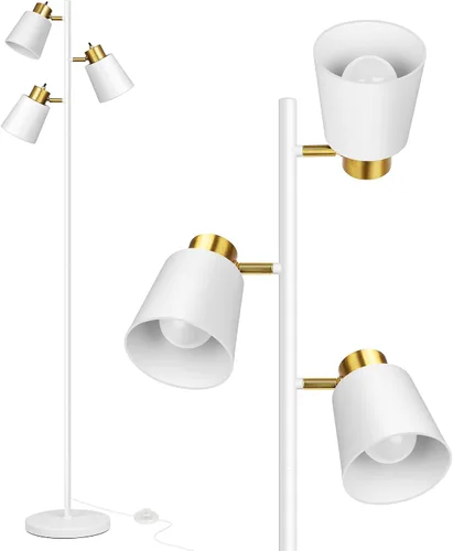 Vista 9 de QiMH Tree Floor Lamp with 3 Light Bulbs, Standing Tall Pole Lamps for Living Room Bedroom Office, Reading Stand up Lamps with 3 Adjustable Brushed