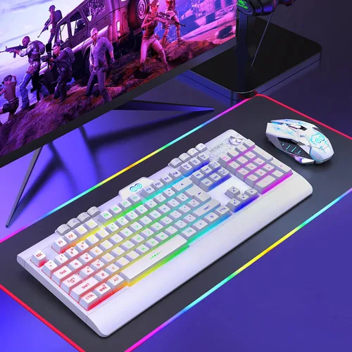 Vista 9 de H8 - Combo de teclado y mouse inalámbricos para juegos, batería recargable con retroiluminación LED de 3800 mAh, teclado anti-ghosting