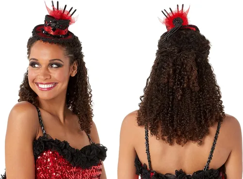 Vista 4 de Victoriano rojo y negro Mini cóctel Sombrero Tocado de encaje disfraz Burlesque nuevo