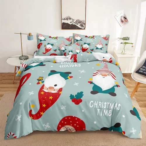 Vista 13 de Juego de ropa de cama de Navidad con funda de edredón de copos de nieve, color blanco y rojo, con estampado navideño, juego de ropa de cama festiva
