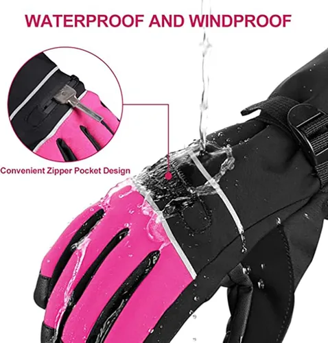 Vista 3 de Guantes de esquí impermeables, guantes de snowboard para pantalla táctil, guantes de nieve de invierno, guantes de clima frío para hombres y mujeres