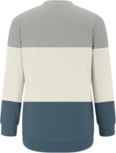 Vista 3 de Camisas casuales de manga larga para mujer, con bloques de colorlisas, cuello redondo, lindas sudaderas de ajuste holgado con bolsillos