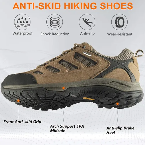 Vista 3 de Wantdo Zapatos de senderismo impermeables de corte bajo para hombre, anchos, transpirables, antideslizantes, para senderismo, ciclismo de montaña