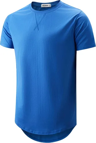 Vista 16 de KLIEGOU Camiseta larga 100% algodón para hombre, preencogida, suave 66 Gris Azul