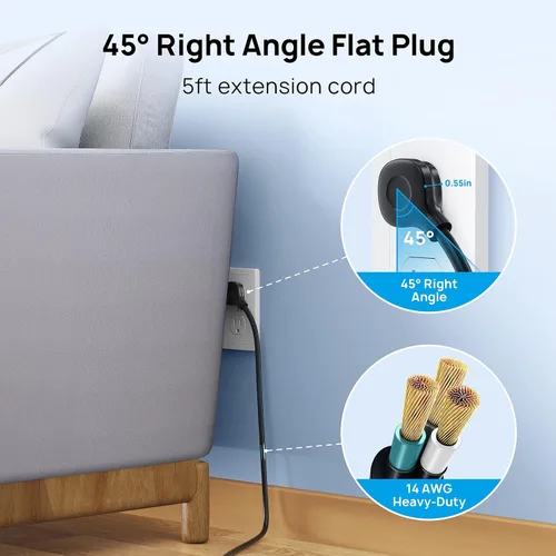 Vista 5 de TROND - Alargador de corriente con protector contra sobretensiones, 4000 J, certificado ETL, 10 salidas ampliamente espaciadas con 2 USB A y 2 USB
