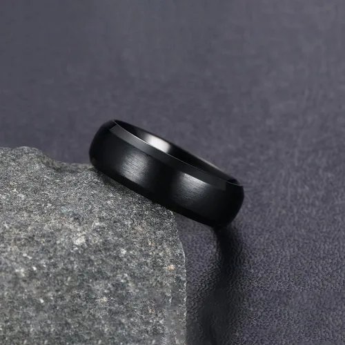 Vista 6 de TTVOVO Anillo de acero inoxidable cepillado mate para hombre de 0.157 in, 0.236 in, 0.315 in, 0.394 in, color negro, azul, plateado, anillo