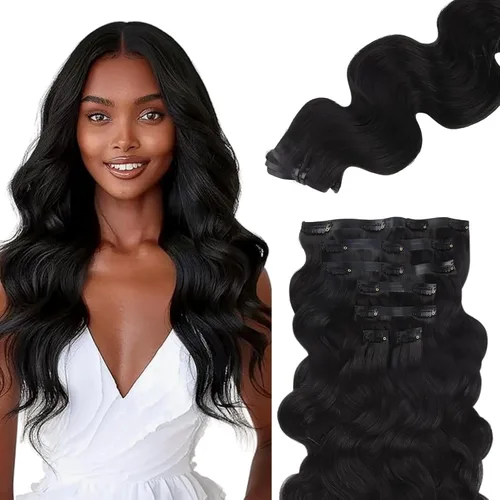 Vista 82 de Lashey Extensiones de cabello humano con clip, sin costuras, #1, color negro azabache, extensiones de cabello humano real, extensiones de cabello