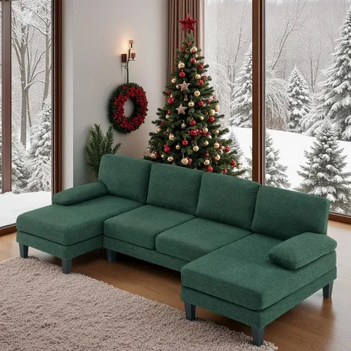 Vista 13 de VINGLI Sofá seccional en forma de U de 110' con dos chaise, sofá pequeño asequible con 4 asientos, sofás cómodos de tela chenille para sala