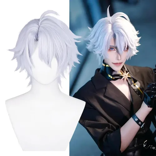 Vista 4 de Aicos Peluca corta negra de anime cosplay para hombres con flequillo Negro