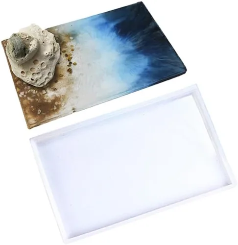 Vista 8 de Moldes grandes de resina de silicona, 3 moldes de resina de geoda de ágata, incluye 2 moldes cuadrados para posavasos cuadrados, molde rectangular