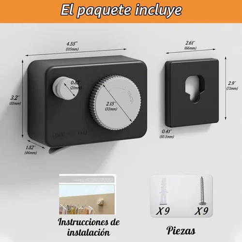Vista 2 de Tendedero retráctil para interiores, línea de ropa que no se hunde que se retrae al aire libre, juego de línea de ropa montada en la pared
