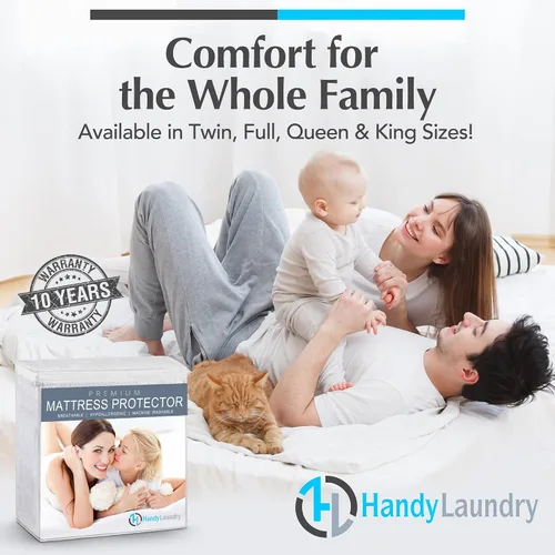 Vista 9 de Protector de colchón, de la marca Handy Laundry, hipoalergénico e impermeable, Poliéster & Mezcla de poliéster, Blanco