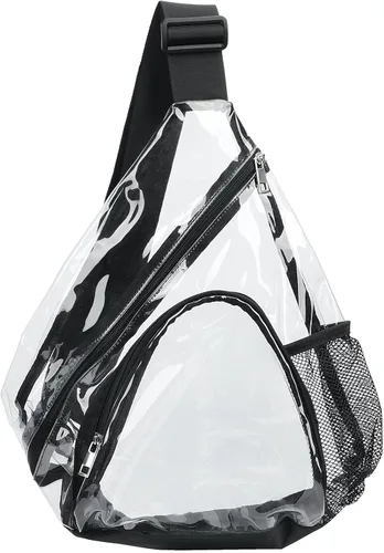 Vista 9 de HULISEN Bolsa de PVC transparente aprobada para estadios, mochila con correa ajustable, Bolsa de bandolera transparente