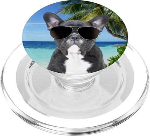 Vista 7 de Gafas de sol de playa con diseño de Bulldog francés Frenchie para perros divertidos PopSockets agarre y soporte para teléfonos y tabletas, Negro