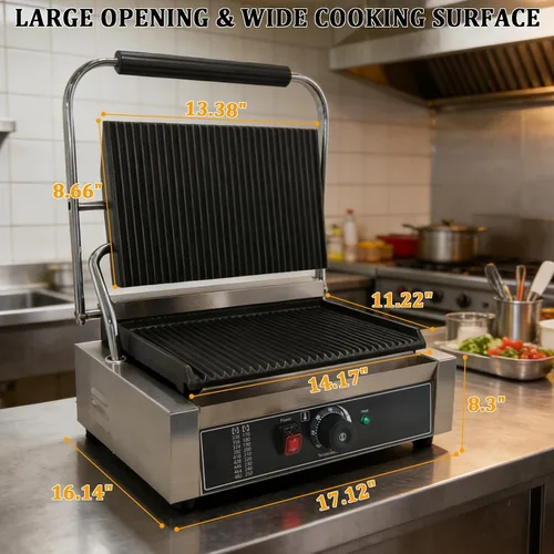 Vista 2 de CTJ Prensa comercial de sándwich de acero inoxidable 2200W de Panini Press