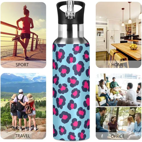 Vista 5 de Botella de agua deportiva sin BPA aislada de 32 onzas, botella de agua aislada de acero inoxidable con popote para gimnasio, viajes al aire libre