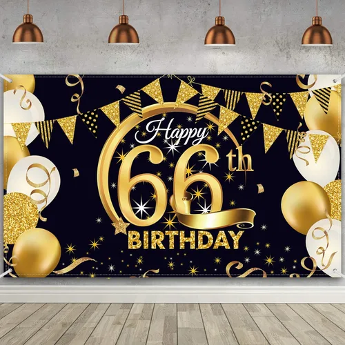 Vista 20 de Decoración de fiesta de cumpleaños número 15, cartel póster de tela extra grande negro y dorado para telón de fondo de cabina de fotos