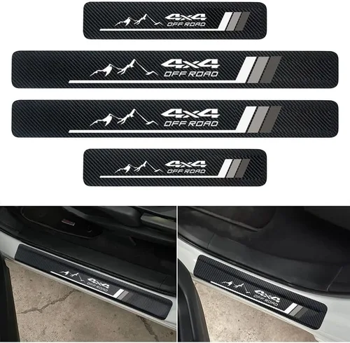 Vista 6 de 4 calcomanías protectoras de fibra de carbono para umbral de puertas de automóvil – Protector de entrada de puerta delantera/trasera compatible