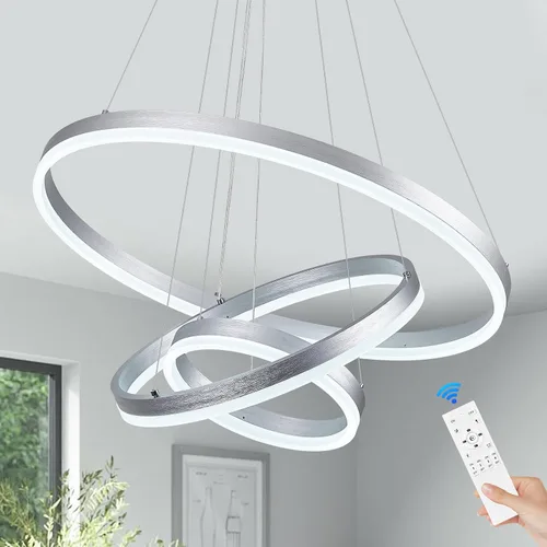Vista 18 de Benkut Lámpara colgante LED moderna D24 pulgadas, color negro dorado, lámpara LED circular regulable, 1 anillo con control remoto, luz colgante