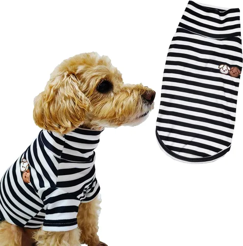 Vista 15 de Suéter de cuello alto para perro, lindo bordado de perrito, sudadera súper suave para perro, camisa para perro, suéter elástico a rayas para Raya