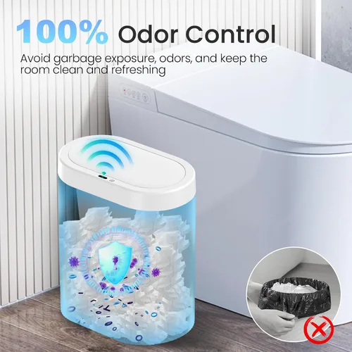 Vista 4 de [Usado] jinligogo Basurero de baño de 5 galones con tapa, sensor de movimiento automático, cubo de basura blanco, sin contacto, delgado