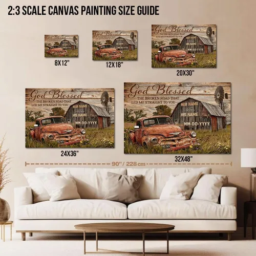 Vista 5 de ANRUOXI Arte de Pared en Lienzo de Camión Vintage Personalizado, Impresiones en Lienzo de Letrero Personalizado con Nombres y Fechas de Familia