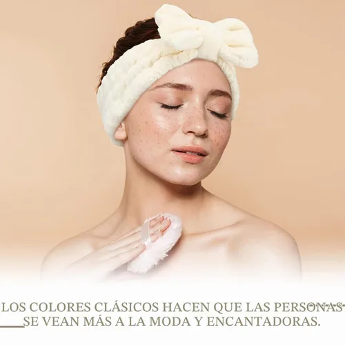 Vista 4 de Hicarer Diadema de toalla de 3 piezas para mujer, para maquillaje, spa, para lavarse la cara y la ducha (beige)