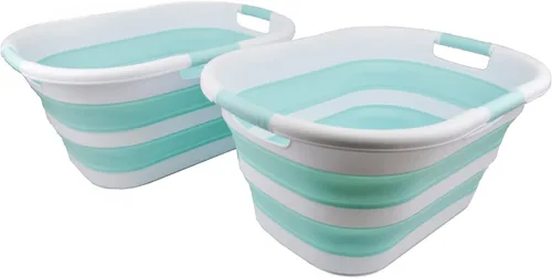 Vista 8 de SAMMART Cesta plegable de plástico para la ropa sucia de 40 L (10.5 galones), contenedor de almacenamiento plegable y organizador, tina de lavado