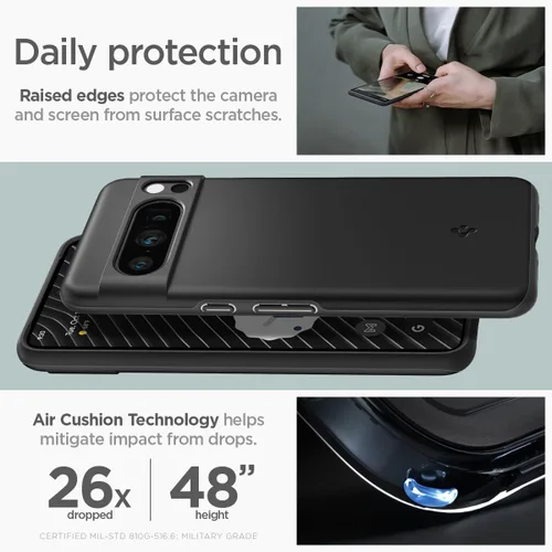Vista 4 de Spigen Funda fina diseñada para Pixel 8 Pro (2023) [protección de grado militar] - Negro