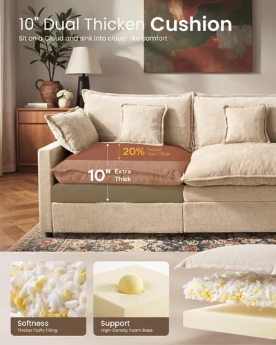 Vista 6 de Sofá modular modular de 108 pulgadas, en forma de U, moderno y cómodo, con otomana y almohadas móviles, sofás de asiento profundo para sala
