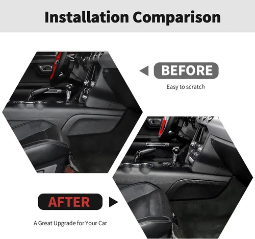 Vista 2 de RT-TCZ Cubierta de fibra de carbono para consola central, panel de palanca de cambios lateral, accesorios interiores, decoración para Ford Mustang