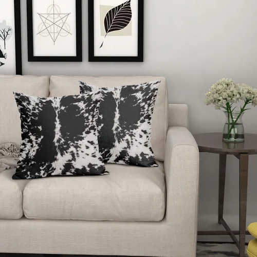 Vista 6 de Juego de 2 fundas de almohada con estampado de piel de vaca occidental de 18 x 18 pulgadas, fundas de almohada decorativas con puntos de vaca negra